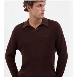 MADEWELL Johnny-Collar Polo Sweater in Merino Wool Brown XL NEW Preppy Casual